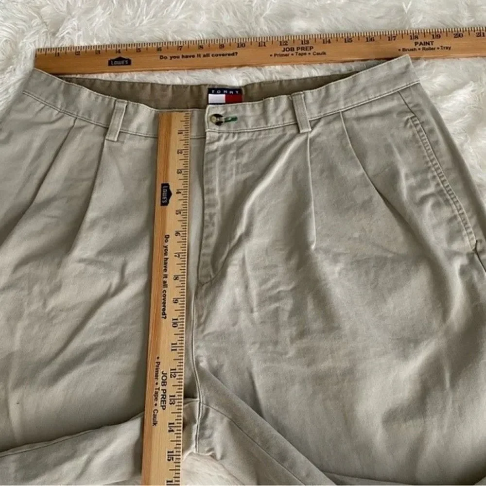 Tommy Hillfiger Vintage Pleated Chinos Casual Cotton Pants Beige Size 38X30